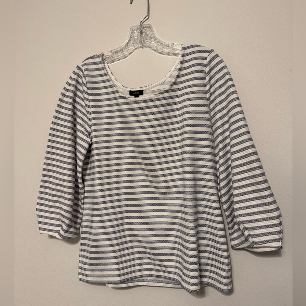 Talbots 3/4 sleeve navy and white stripes size medium